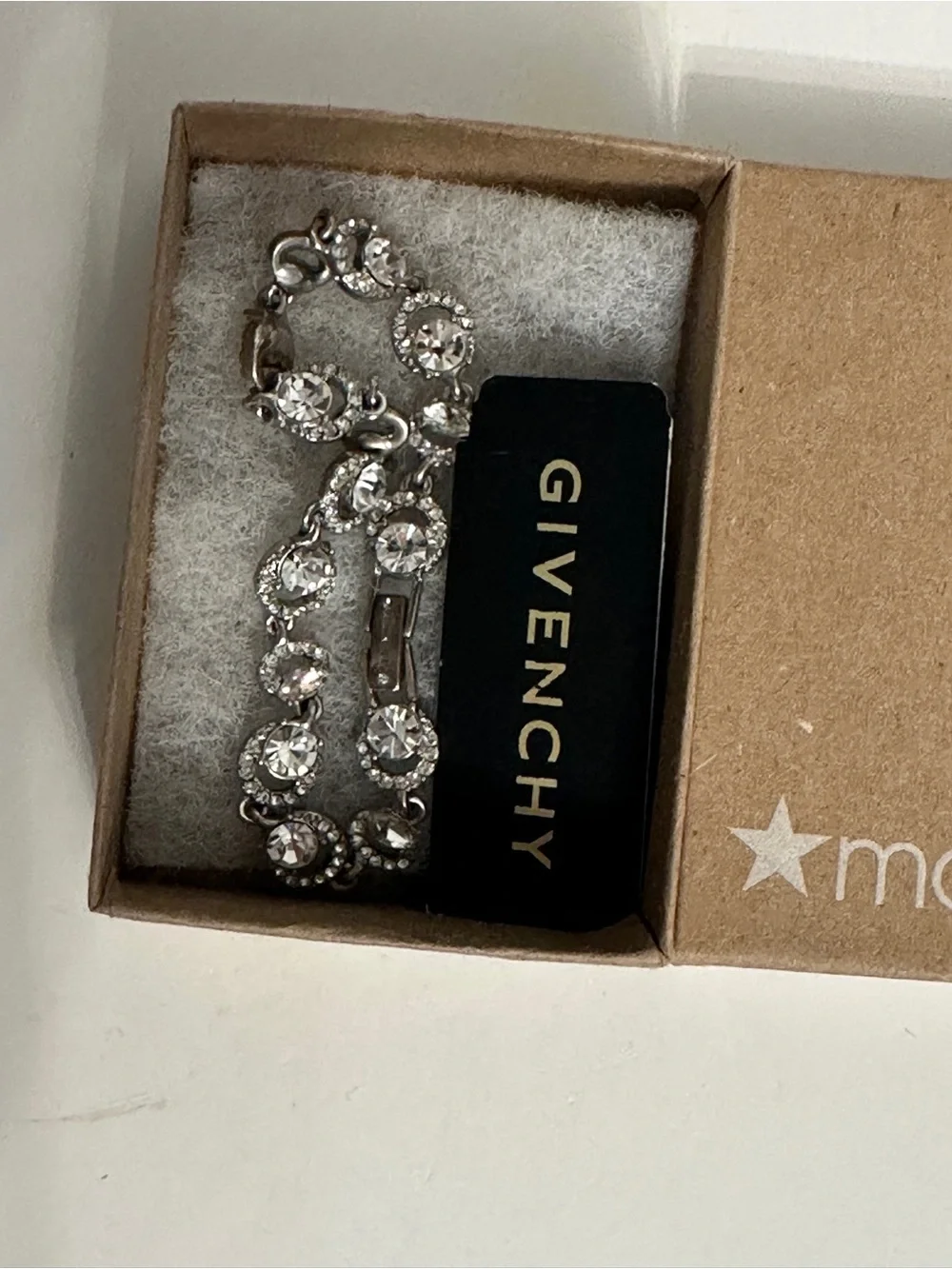 Givenchy Crystal Rhinestone Bracelet Silver Tone Signed Glam Evening Jewelry